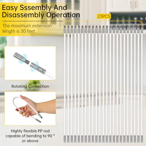 30 Feet Dryer Vent Cleaner Kit, Duct Cleaning Brush with 23 PP Rods and 4-Inch and 6-Inch Dryer Vent Brush, Dryer Cleaning Kit Suitable for Dryer Duct Cleaning Kit for Chimneys, Pipes,Dryers,Crevices