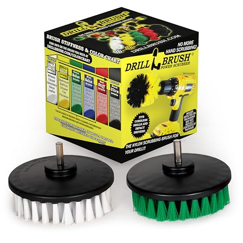 Drill Brush - Kitchen Tools - Grout Cleaner - Large Spin Brush Kit - Clean Stove, Oven Rack, Sink, Tile, Counter, Cabinets, Floors - Glass Cleaner - Upholstery, Leather, Fabric, Vinyl - Carpet Cleaner - color: Green / White