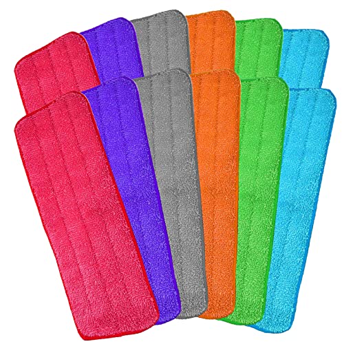 12Pack Microfiber Mop Pads, 18.5 x 6.3 Inch Reusable and Washable Spray Mop Pads, Wet and Dry Household Mop Pad Replacement, Set of 12(Colorful) - color: Colorful