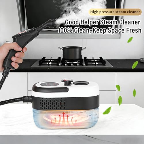 Mixoo Steam Cleaner, 6-Level Adjustable Handle, 15s Heat-Up, 1.08 Quarts Tank, Portable Steamer for Cleaning with 8 pcs Accessories for Home Dirt, Grease, Grout, Tile,Floor, Car (White Black, 1200ML)