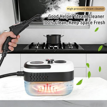 Mixoo Steam Cleaner, 6-Level Adjustable Handle, 15s Heat-Up, 1.08 Quarts Tank, Portable Steamer for Cleaning with 8 pcs Accessories for Home Dirt, Grease, Grout, Tile,Floor, Car (White Black, 1200ML)