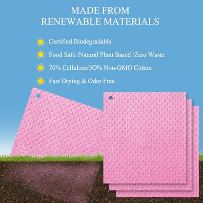 6 Packs Swedish Kitchen Dish Cloths - Reusable Paper Towels for Counters & Dishes - Eco-Friendly Cellulose Sponge Cloth (Pink) - color: P-pink
