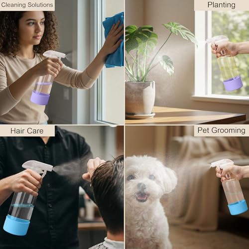 Glass Spray Bottles with Silicone Sleeve 16.9oz 2 Pack Empty Spray Bottle for Hair Mist/Stream Spraying for Cleaning Solutions, Plants, Essential Oils (clear-sblue&purple) - color: clear-sblue&purple