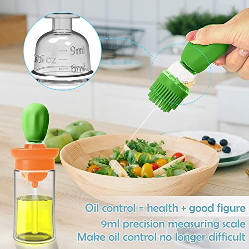 Oil Dispenser Bottle with Silicone Brush, 2 in 1 Glass Olive Oil Bottle Dispenser, Silicone Dropper Measuring Oil Container Dispenser Bottle, Barbecue Brush for Kitchen Cooking BBQ Grill Frying Baking