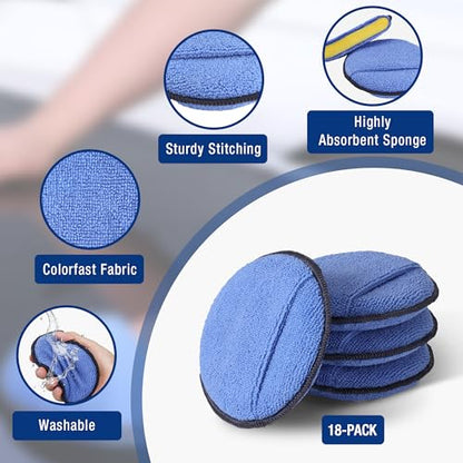 WORKPRO 18-Pack Car Wax Applicator Pads with Finger Pocket, Microfiber Soft Foam Polishing Pads for Car Detailing & Cleaning, Lint-Free, High Resilience