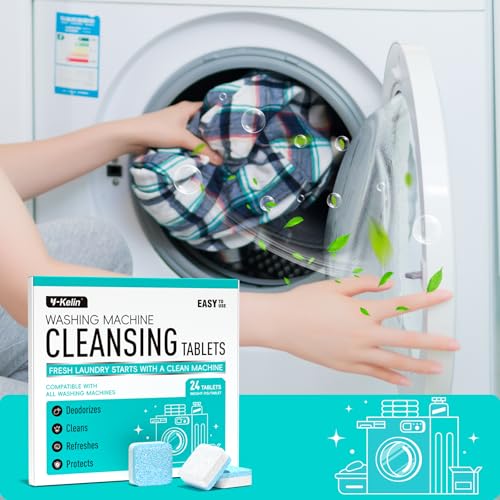 Y-Kelin Washing Machine Cleaner Tablets, 24 Pack - Up to 1 Year Supply, for HE Front & Top Load Washers, Septic Safe, Removes Odors & Residue, Fresh Scent