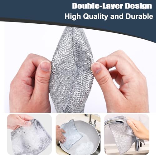 Navona 30 Pcs New Upgrade Steel Wire Dishcloth,Double-Layer Steel Wire Cleaning Cloth,Powerful Cleaning Non-Scratch Wire Dishcloth Rag for Cookware, Sinks, Dishes, Stove Tops - color: 30-pack（double Layer）