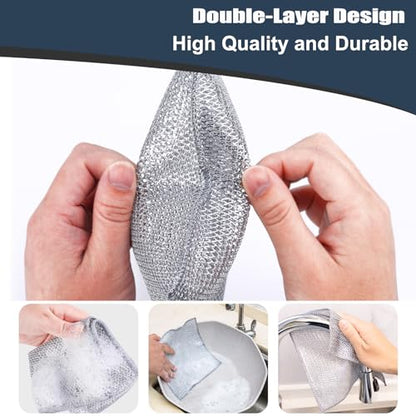 Navona 30 Pcs New Upgrade Steel Wire Dishcloth,Double-Layer Steel Wire Cleaning Cloth,Powerful Cleaning Non-Scratch Wire Dishcloth Rag for Cookware, Sinks, Dishes, Stove Tops - color: 30-pack（double Layer）