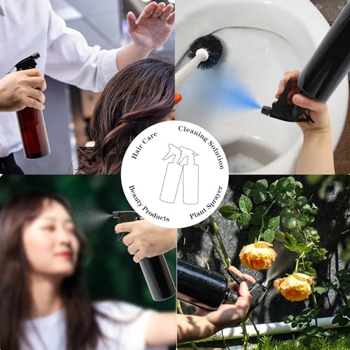 OFFIDIX 360° Water Spray Bottle 2 Pack 16 oz Continuous Plastic Empty Spray Bottles Mister for Hair,Cleaning,Plants,Upside Down,Fine Mist and Stream Setting,Black - color: Black