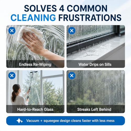 Window Vacuum Squeegee Cordless, Electric Window Cleaner with 2000Pa Suction, Window Vacuum Cleaner Tool with 2200mAh Battery for Shower Glass Doors, Mirrors, Tiles and Car Windows (White)