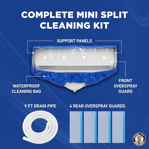 Leak Saver Mini Split Cleaning Bag | 360 Waterproof Design | Fits Systems 38in - 48in Long | Mini Split Cleaning Kit Includes Overspray Guards and Drain Hose - size: Large (For Systems 38in - 48in)