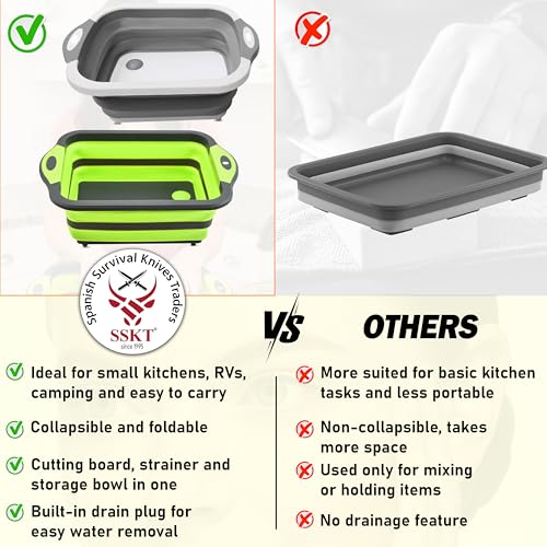 SSKT Pack of 2 Collapsible Cutting Board – Multifunctional Kitchen Sink Tub Basin with Drain, Chopping Board & Washing up Bowl – Space-Saving & Portable for Kitchen, Camping, RV, & Outdoor Use - color: Pack of 2