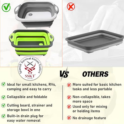 SSKT Pack of 2 Collapsible Cutting Board – Multifunctional Kitchen Sink Tub Basin with Drain, Chopping Board & Washing up Bowl – Space-Saving & Portable for Kitchen, Camping, RV, & Outdoor Use - color: Pack of 2