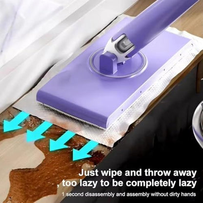 Hands Free Multi Purpose Flat Mop - Lazy Cleaning & Face Towel, Snap Grip MiniMop, Long Handle Dry Wet Use Lazy DustMop for Hardwood & Tile Floor Cleaning (Purple) - color: Purple