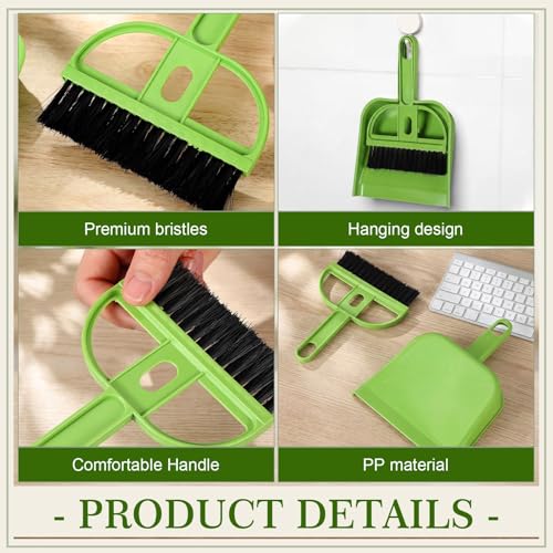 Thenshop 24 Set Mini Dustpan and Brush Set Small Hand Broom and Dustpan Bulk, Compact Cleaning Kit for Office Desk Keyboard Tabletop Countertop Car Pet Messes Indoor Outdoor Party Favors, Candy Green