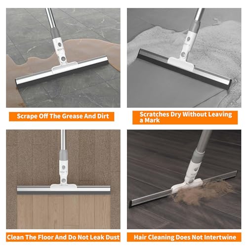 Floor Squeegee with 13.8" Silicone Blade and 52" Aluminum Handle, Water Squeegee Broom for Bathroom, Shower, Tile, Garage, Deck and Window Cleaning – LJGG (Gray/White)