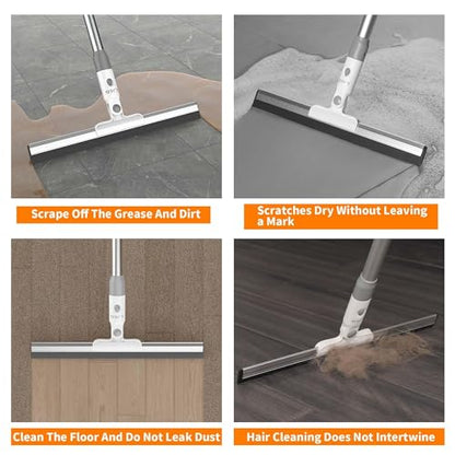 Floor Squeegee with 13.8" Silicone Blade and 52" Aluminum Handle, Water Squeegee Broom for Bathroom, Shower, Tile, Garage, Deck and Window Cleaning – LJGG (Gray/White)