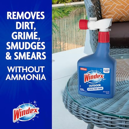 Windex Outdoor Window and Glass Cleaner for Hose Ammonia Free, Concentrated Formula for Deep Outdoor Clean, Patio Cleaner, Compatible With All Hoses, 32 Fl Oz (Pack of 2) - size: 32 Fl Oz (Pack of 2)