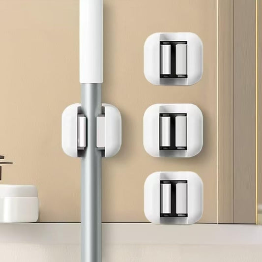 4pcs Wall-Mounted Mop and Broom Holder, No-Drill Wall Storage Hook, Functional Tool Organizer for Bathroom and Kitchen, Garden Cleaning Accessories, Household Hooks