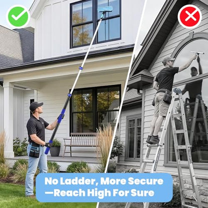 20ft High Reach Extendable Duster Kit with 5-12ft Extension Pole - Ceiling Fan Blade Cleaner, Spider Web Brush Cobweb Remover, Window Squeegee Kit with Telescoping Wand, Extended Extra Long Handle - size: 12FT POLE (Reach 20FT High)