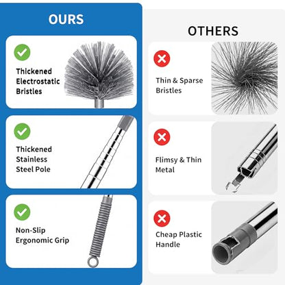 Cobweb Duster with Extension Pole, Upgraded Heavy Duty Thickened Stainless Steel Telescopic Handle for High Ceilings & Ceiling Fans, 90" Total Reach (15.7" Compact), Medium Stiff Bristles (Grey) - color: Gray