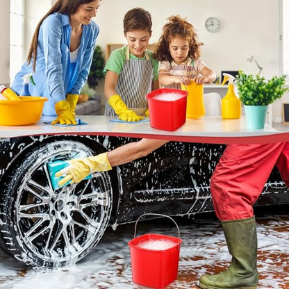 JJUNW 6 Pcs 3 Quart Cleaning Bucket, Detergent Square Bucket, Plastic Utility Cleaning Pail Stackable Cleaningpail Small Square Buckets for Restaurant Kitchen Home Offices Commercial (Red)