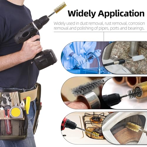18Pcs Wire Brush Drill Attachments, Nylon, Brass, Stainless Steel Wire Brush Bore Cleaning Brush Set for Power Drill Impact Driver,Abrasive Drill Wire Brush with 1/4" Hex Shank and Tool Bag - style: Nylon, Brass, Stainless Steel