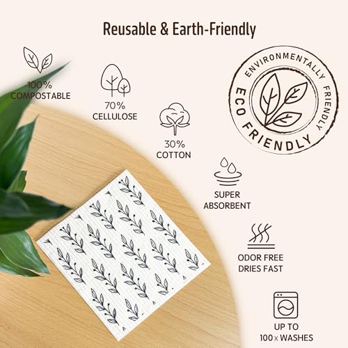 Swedish Dishcloths for Kitchen, 5 Pack Reusable Paper Towels Washable, Super Absorbent Swedish Dish Cloths, Non-Scratch, No Odor - color: 5 Count- Black and White