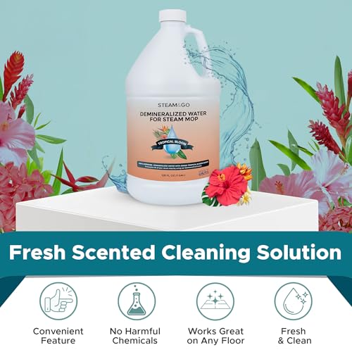 Steam & Go Demineralized Water for Steam Mop – Tropical Bloom Scent, 128 Fl Oz | Scented Floor Cleaner Solution, Ready-to-Use, Compatible with Any Steam Cleaner - size: 1 gallon