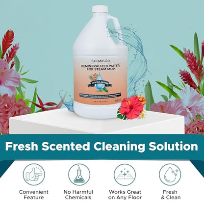 Steam & Go Demineralized Water for Steam Mop – Tropical Bloom Scent, 128 Fl Oz | Scented Floor Cleaner Solution, Ready-to-Use, Compatible with Any Steam Cleaner - size: 1 gallon
