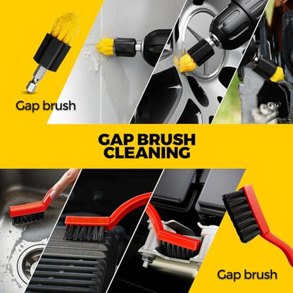 Holikme 22Pack Drill Brush Attachments Set,Scrub Pads & Sponge, Buffing Pads,Power Scrubber Brush,Car Polishing Pad Kit,Wax Applicator Pad,Car Cleaning Kit,Masonry Brushes,Cleaning Supplies - color: Yellow