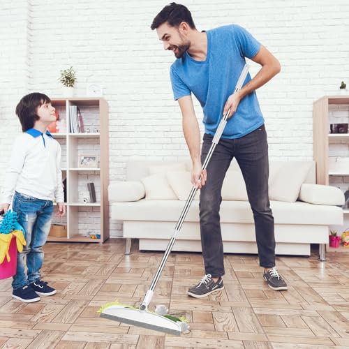 NACENA Silicone Floor Squeegee, 54-in Adjustable Long Handle Multifunction Silicone Broom, Sweep and Scrape 2 in 1 Household Cleaning Broom for Floor, Deck, Bathroom, Kitchen, Pet Hair, Glass, White - color: White