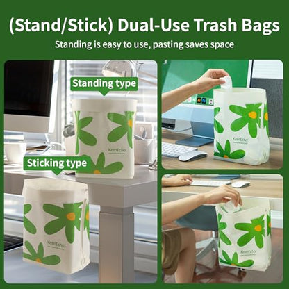 Disposable Car Garbage Bin Bags 60 PCS, Leak-proof Cleaning and Vomit Bags, Recycled HDPE, Easy Stick-On and Stand Design, Disposable Small Garbage Bags - color: Green 60 Count (Pack of 3)