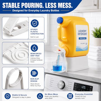 HOOPLE 2 Pack Laundry Detergent Dispenser Cup Holder, No-Drip Laundry Detergent Cup Holders and Drip Trays with Easy Press Nozzle Switches, Liquid Detergent Holder for Laundry Room Organization - color: 2 Pack White