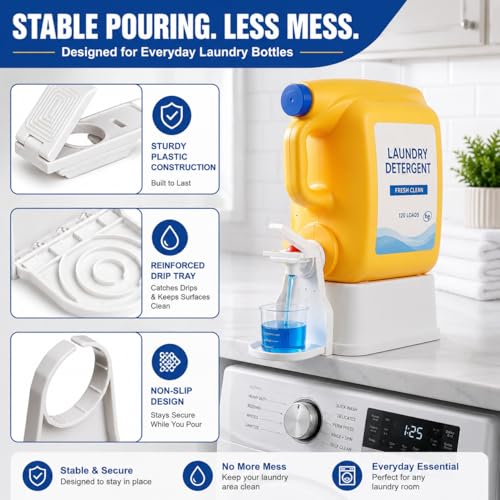 Laundry Detergent Dispenser Cup Holder, No Drip Laundry Detergent Holder with Easy Press Nozzle Switch, Laundry Cup Holder and Drip Tray for Liquid Detergent Dispenser, Laundry Room Organization - color: 1 Pack White