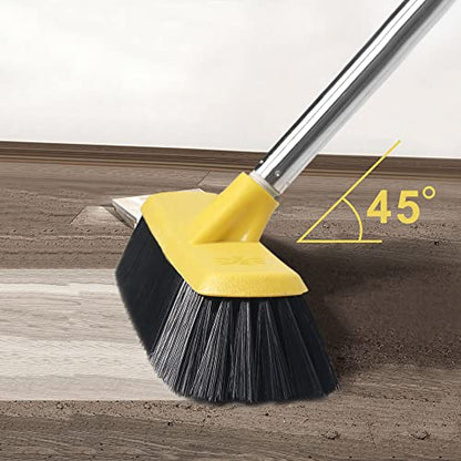 Push Broom with Long Handle, Floor Brush 49.6 inch Soft Bristle Broom 12.2" Wide for Cleaning Bathroom Kitchen Patio Garage Deck Tile Floor - color: Yellow