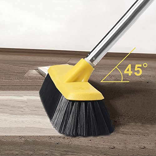 Push Broom with Long Handle, Floor Brush 49.6 inch Soft Bristle Broom 12.2" Wide for Cleaning Bathroom Kitchen Patio Garage Deck Tile Floor - color: Yellow