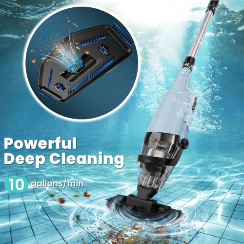Efurden Handheld Pool Vacuum, Rechargeable Pool Cleaner with Running Time up to 60-Minutes Ideal for Above Ground Pools, Spas and Hot Tub for Sand and Debris (Grey)