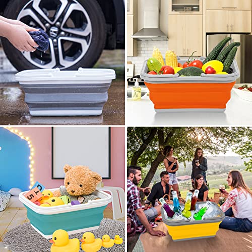 Collapsible Sink with Handle Towel, 2.37 Gal / 9L Foldable Wash Basin for Washing Dishes, Camping, Hiking and Home - color: 2pcs-orange&yellow