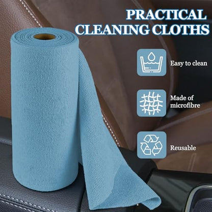 wuyaoyao 50PCS Microfiber Cleaning Cloth Roll, 10"×10" Tear Away Microfiber Towels, Reusable Washable Cloth Paper Towels, Multi-Purpose Cleaning Rags for Car Home Kitchen Garage Shop (Blue) - color: Blue