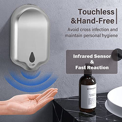 Commercial Gel Liquid Soap & Gel Hand Sanitizer Dispenser Automatic Touchless Wall Mounted for Commercial & Home Bathroom, Large Capacity 40.5 oz/1200 ml (Stainless Steel)
