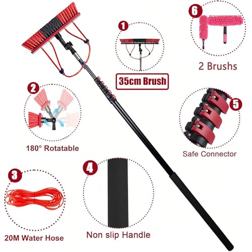 AHWEKR 12FT Solar Panel Cleaning Brush & Squeegee Kit, Professional Window Washing Tool, 35cm Wide Brush & 2 Dusting Brush, Water Fed Pole, Extendable Telescopic Pole for Roof Mounted Solar Panels - color: 35cm Brush Head, size: 12ft（3.6m）