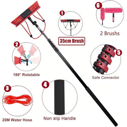 AHWEKR 12FT Solar Panel Cleaning Brush & Squeegee Kit, Professional Window Washing Tool, 35cm Wide Brush & 2 Dusting Brush, Water Fed Pole, Extendable Telescopic Pole for Roof Mounted Solar Panels - color: 35cm Brush Head, size: 12ft（3.6m）
