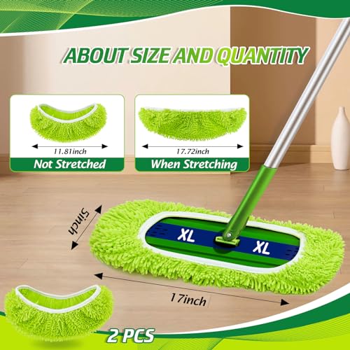 Toulite 2 Pcs Reusable Mop Refill Pads Replacement Compatible with Most XL Sweeper 17" x 5" Microfiber Mops Head Floor Cleaning Supplies (Handle is Not Included) (Green) - color: Green