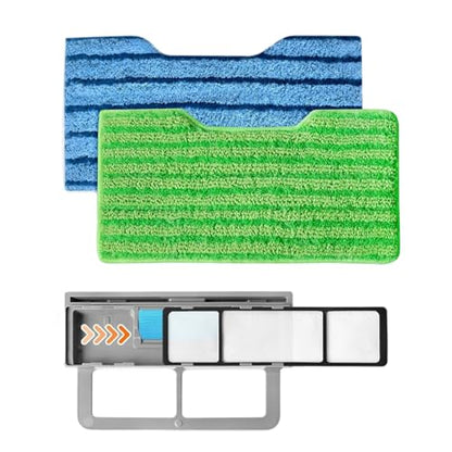 Reusable Replacement Pads Compatible with Shark Vac Pad VM252 VM251 VM180 VM401 VM200 VC205 VM250 VM200 VM200C VM190 VM250 QM250 VM190 Vacuum Mop Refills Upgraded Design of Dirt Chamber, 1+1+2 Pack - color: green+blue
