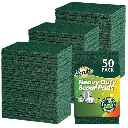 SCRUBIT Scouring Pads - Heavy Duty Scrub Pads for Cleaning Dishes - Non-Scratch - Reusable - Green (50, Green) - color: Green