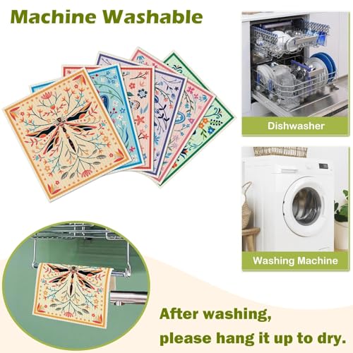 6 Packs Swedish Paper Cloths for Kitchen, Reusable Paper Towels Washable Dish Rags, Highly Absorbent Kitchen Towels Quick Drying Swedish Sponge Cleaning Dish Cloths (Insects Floral) - color: Flying Animals