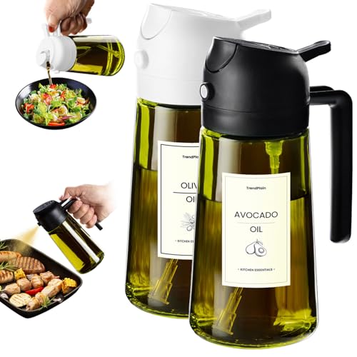TrendPlain - Original 16oz/470ml Olive Oil Dispenser Bottle for Kitchen Gadgets and Air Fryer Accessories - Olive Oil Sprayer for Cooking w/Stickers - Black&White - color: Black&White, style: 2 Pack