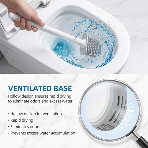 RV Silicone Toilet Brush with Holder, Drill-Free Wall Mounted Toilet Bowl Cleaner, Anti-Drip Anti-Roll Compact Brush for RV Camper & Small Bathroom - color: White