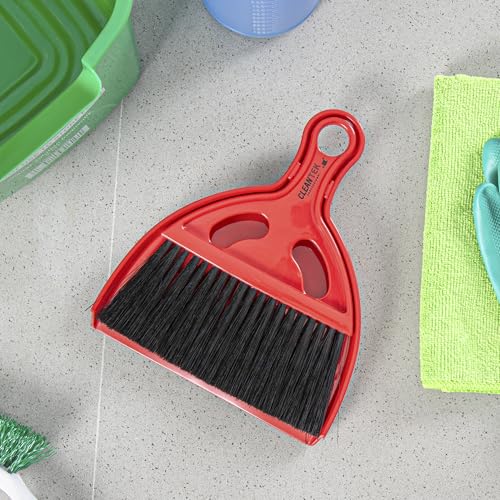 Restaurantware Mini Broom and Dustpan Set 40 Pack of Plastic Handheld Brush and Pan Compact Cleaning Kit with Ergonomic Handle Red and Black Office Desk and Home Cleaning Set